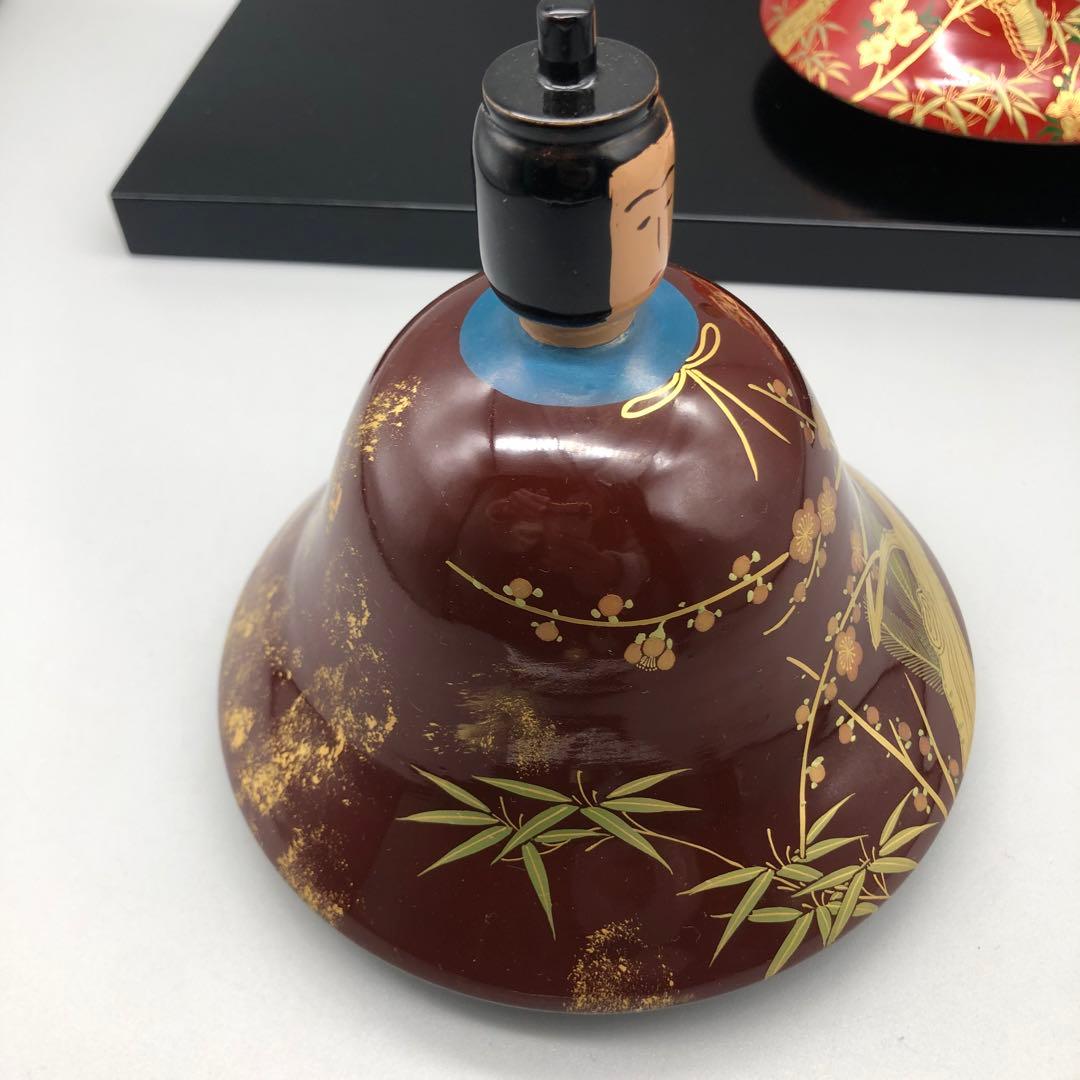 希少雛人形伝統工芸漆器木製金彩花柄着物漆塗りひなまつり飾りアンティークお雛様