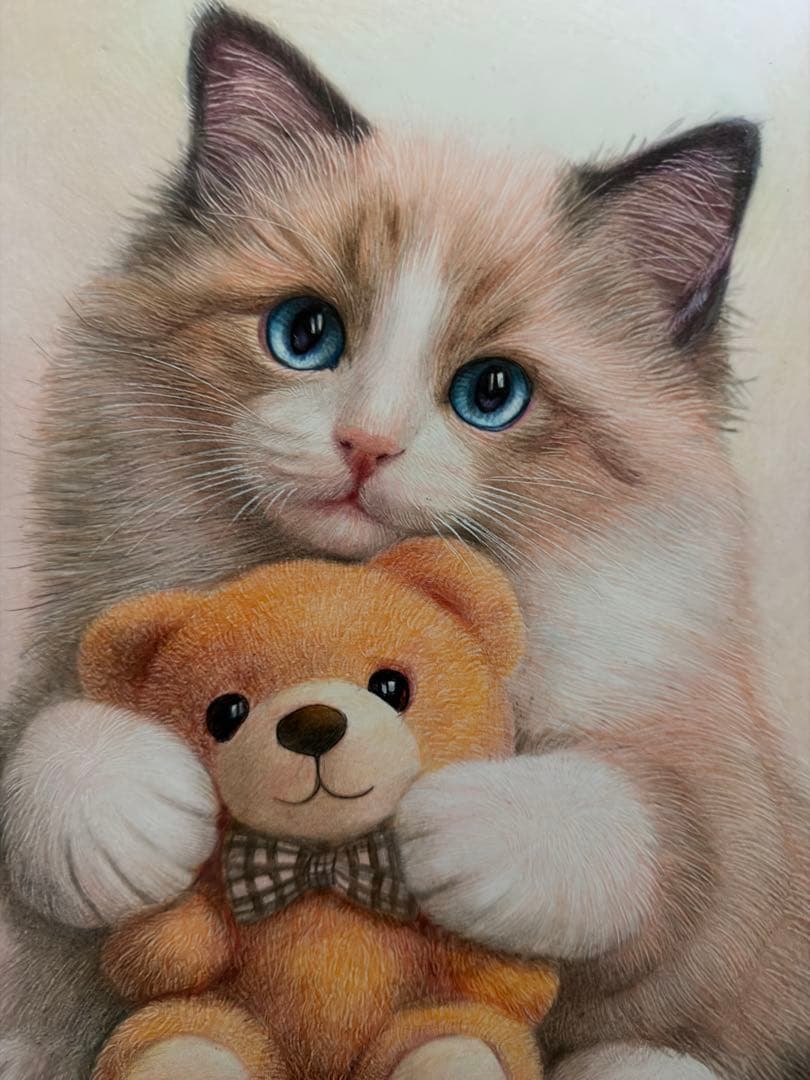 色鉛筆画A4くまさんと一緒