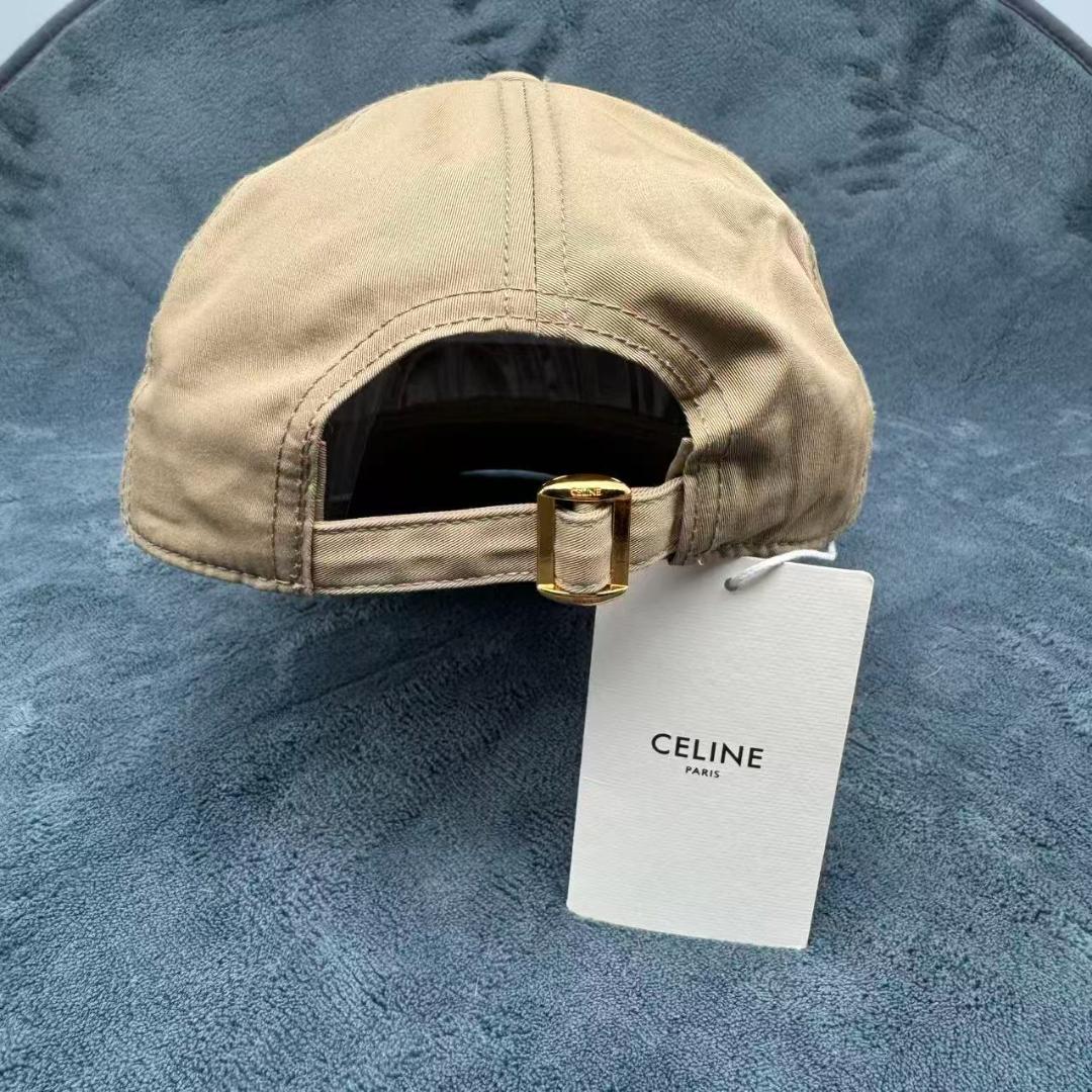 CELINE ベージュ ロゴ刺繍 キャップ