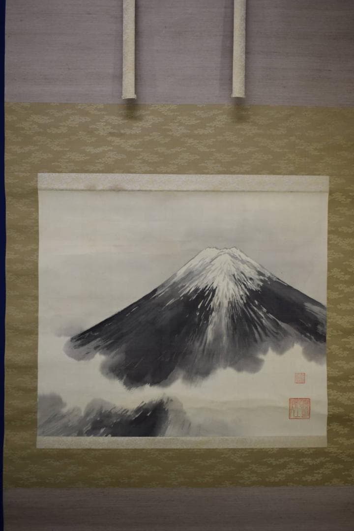 不詳/作者不詳/富士山図/市川寿海の桐極箱付/大幅/布袋屋掛軸HG-754