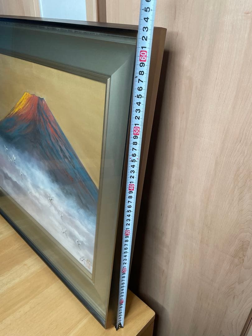 富士山 鶴 油彩 大型 豪華額装 迫力作品
