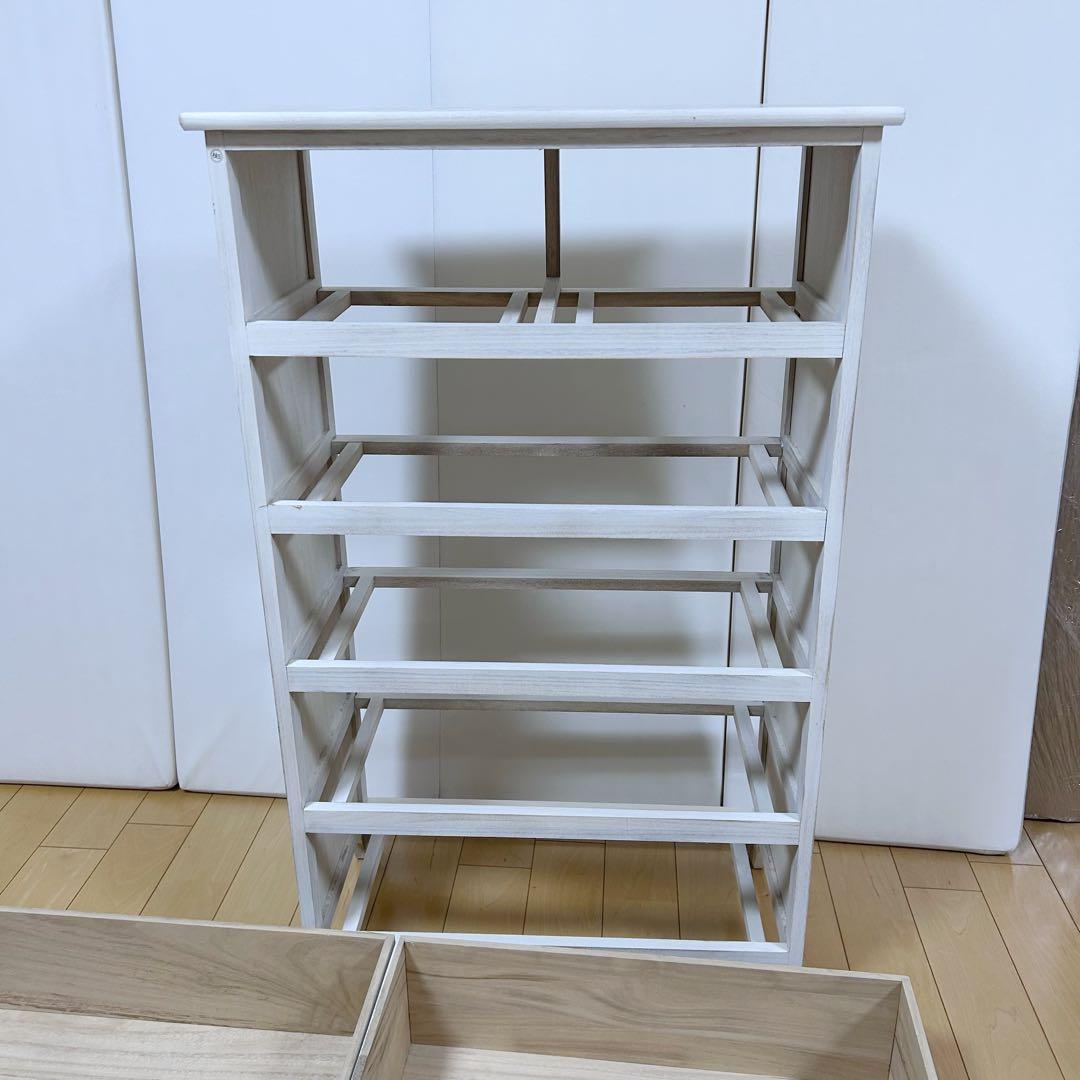 ホワイトシャビー　5段　SHABBY WOOD FURNITURE アンティーク