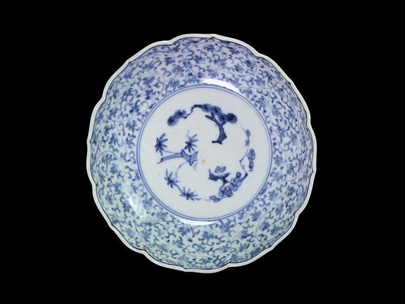 古伊万里 染付　萩唐草の図　膾皿　A649AS-DEa