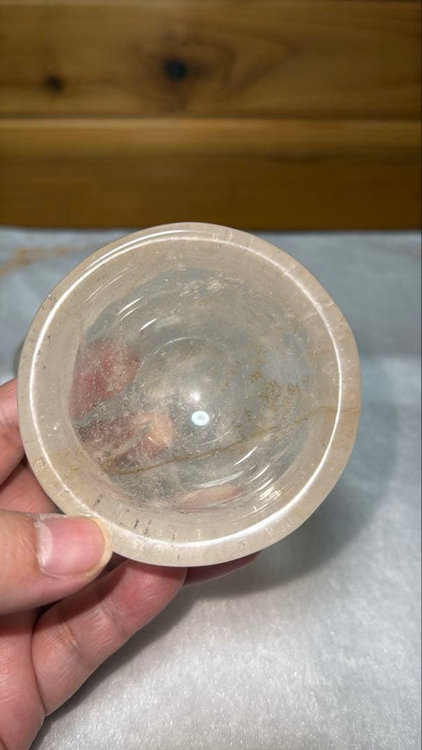 ②天然本水晶 浄化皿 手磨き リモナイト共生 小鉢 コップ 水晶水エッセンス作り