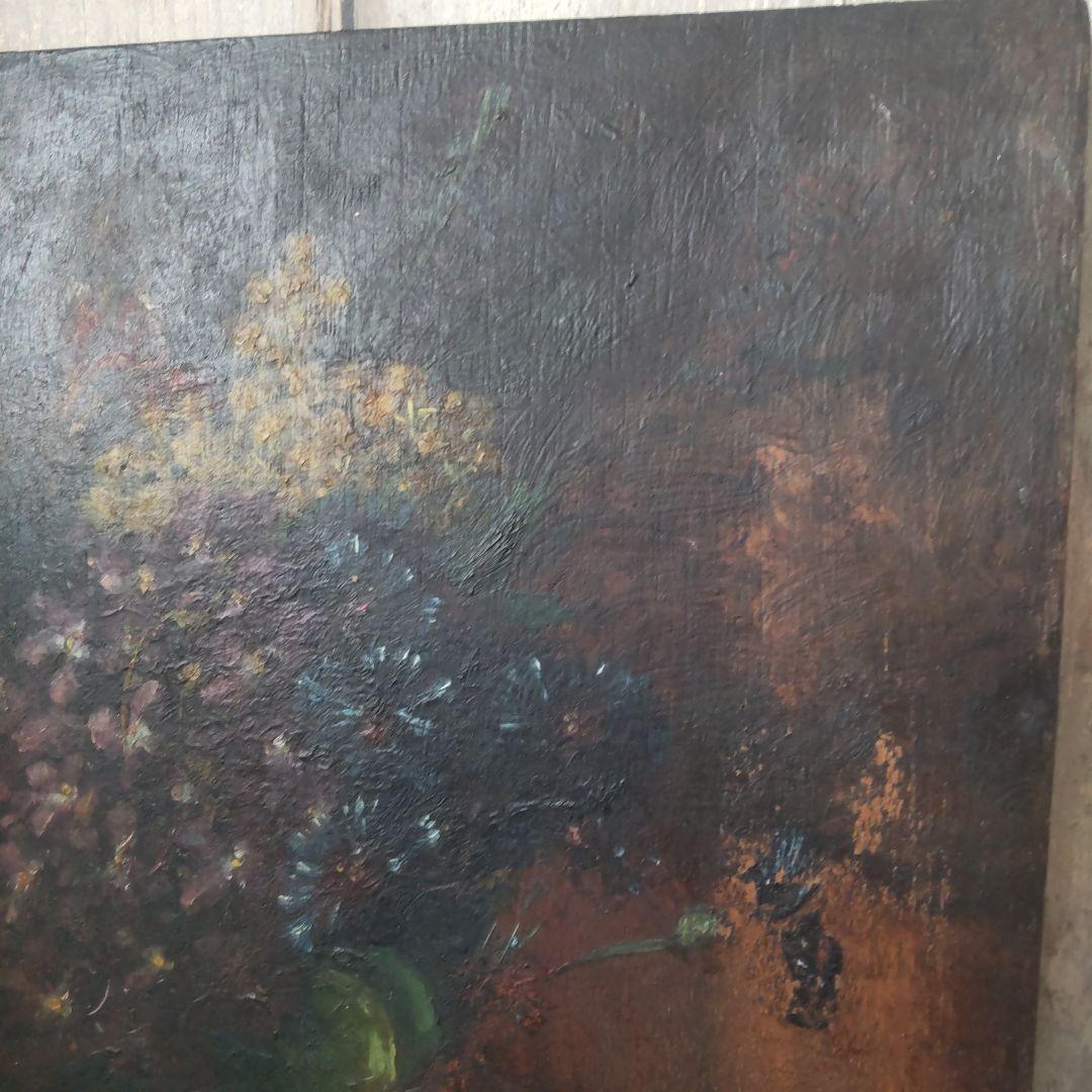 フランス　アンティーク　油絵　ミモザ　スミレ　絵画