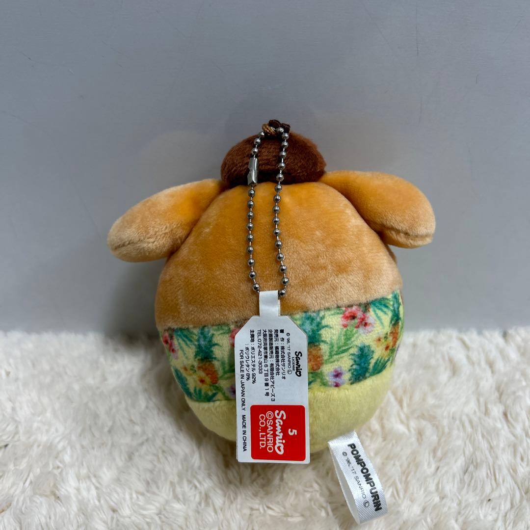 サンリオ　日焼け　ポムポムプリン　アロハシャツ　ぬいぐるみキーホルダー