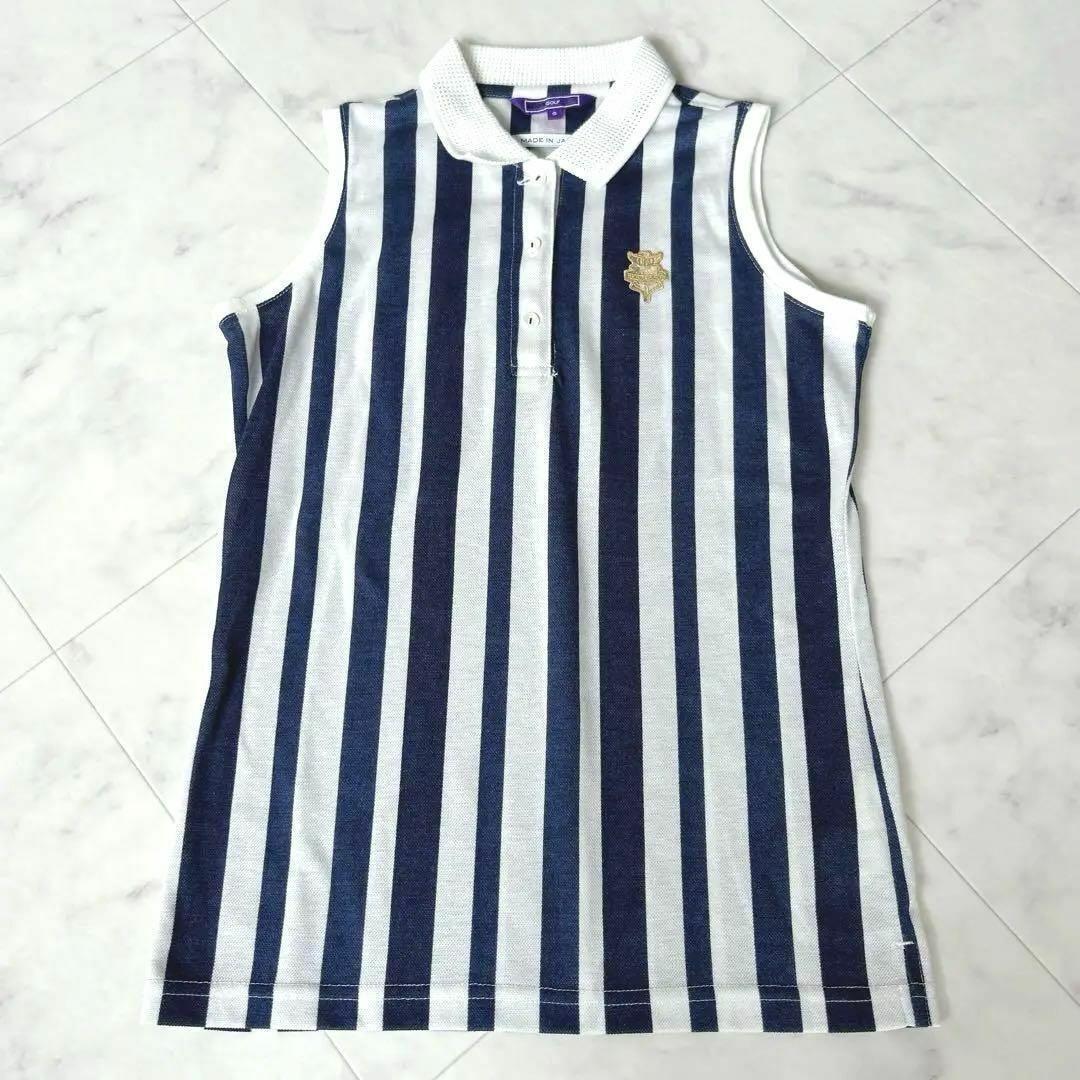 BEAMS GOLF 定価1.5万 ノースリーブ ポロシャツ ストライプ 刺繍