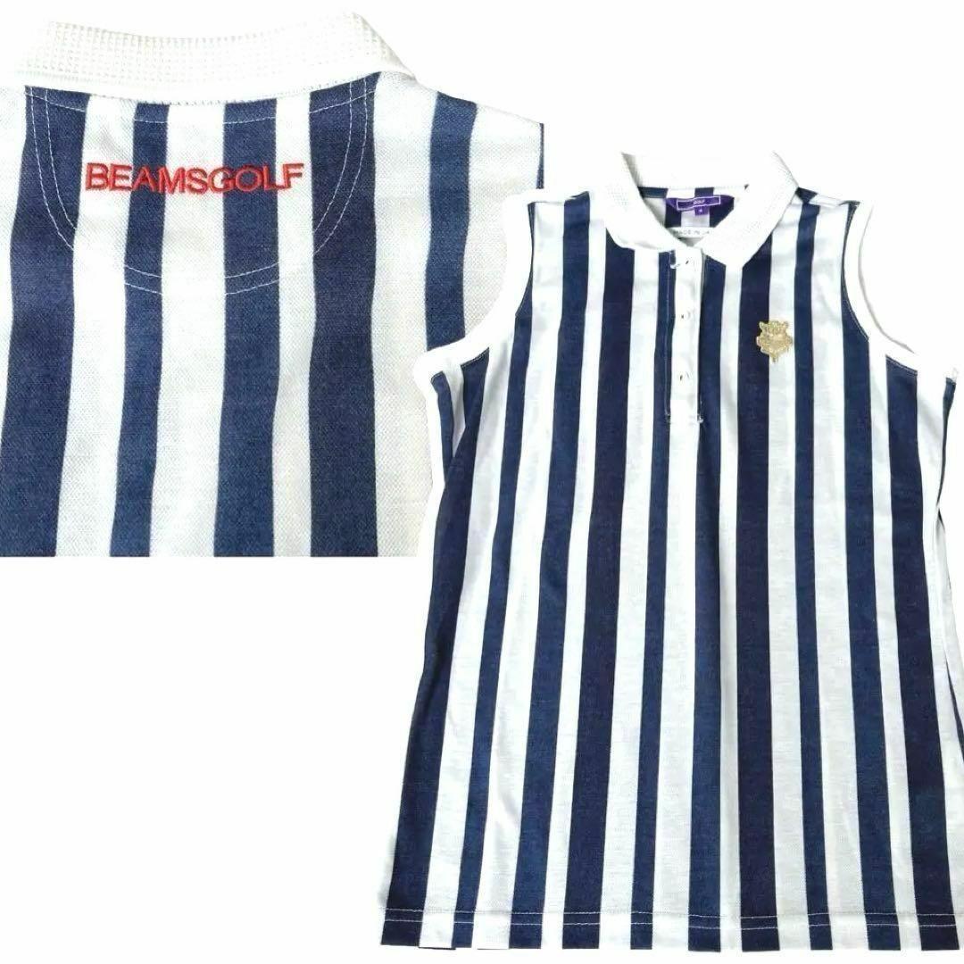 BEAMS GOLF 定価1.5万 ノースリーブ ポロシャツ ストライプ 刺繍