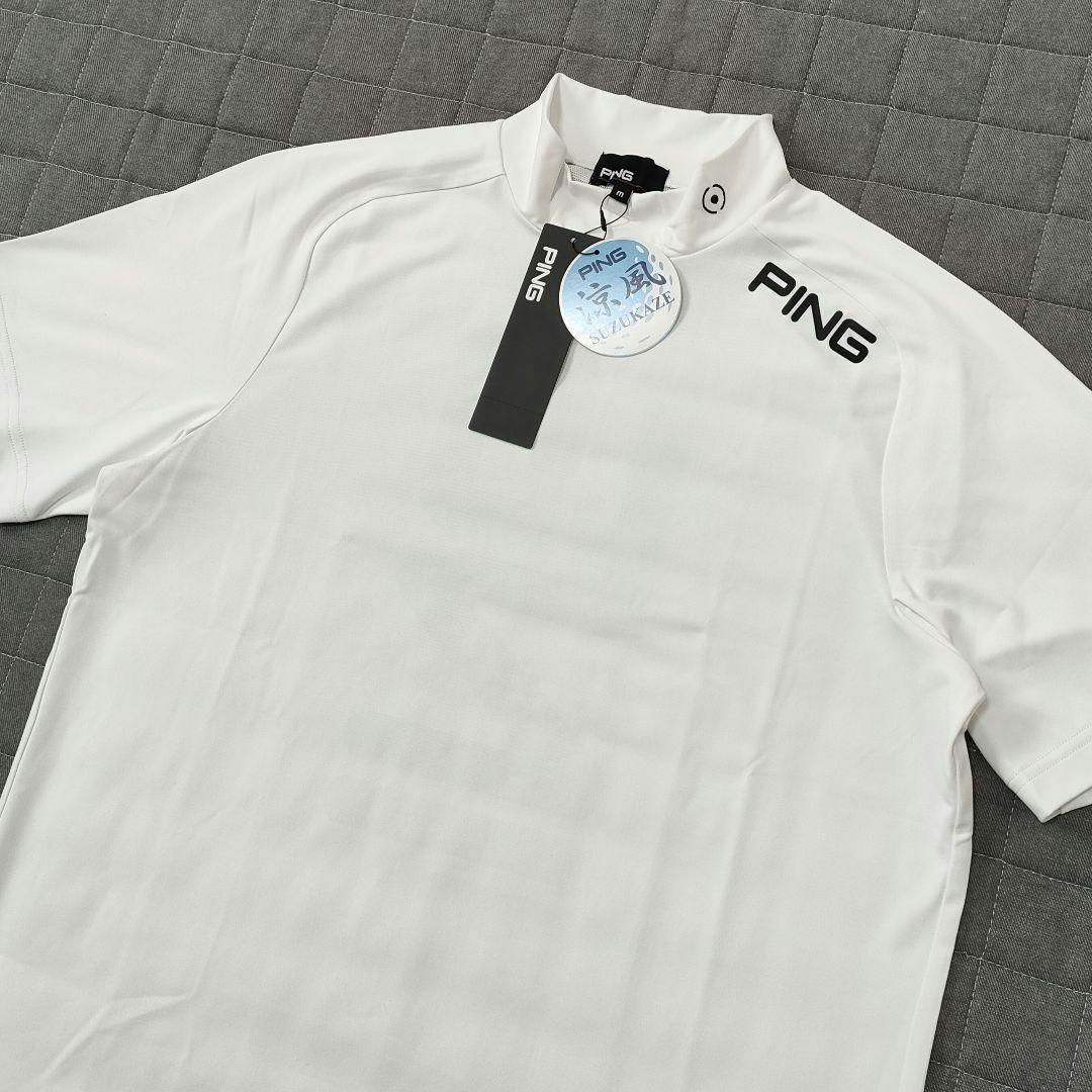 【新品タグ付】PING　モックネック　半袖シャツ　涼風　ストレッチ　ホワイト　M
