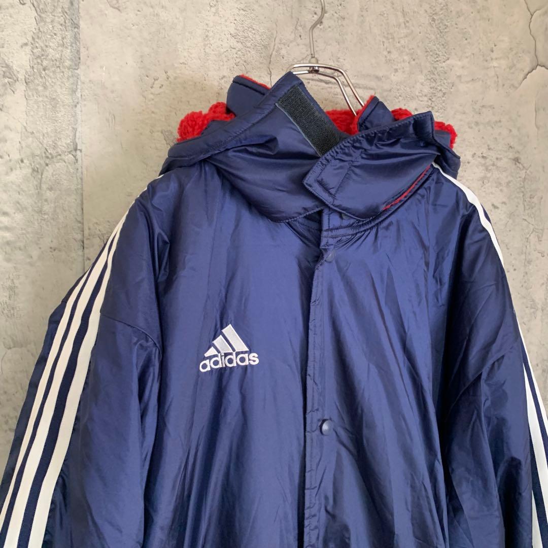 adidas ネイビー ベンチコート フード付き