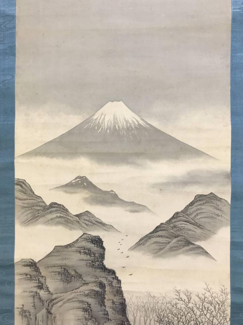 【真作】月舟/富士山水図/富士山図/山水図/掛軸/名家伝来/AD-339