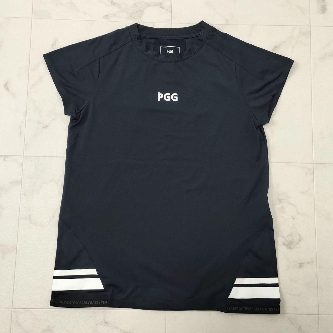 PGG　パーリーゲイツ　半袖シャツ　ストレッチ　肩周メッシュ　ネイビー　サイズ0