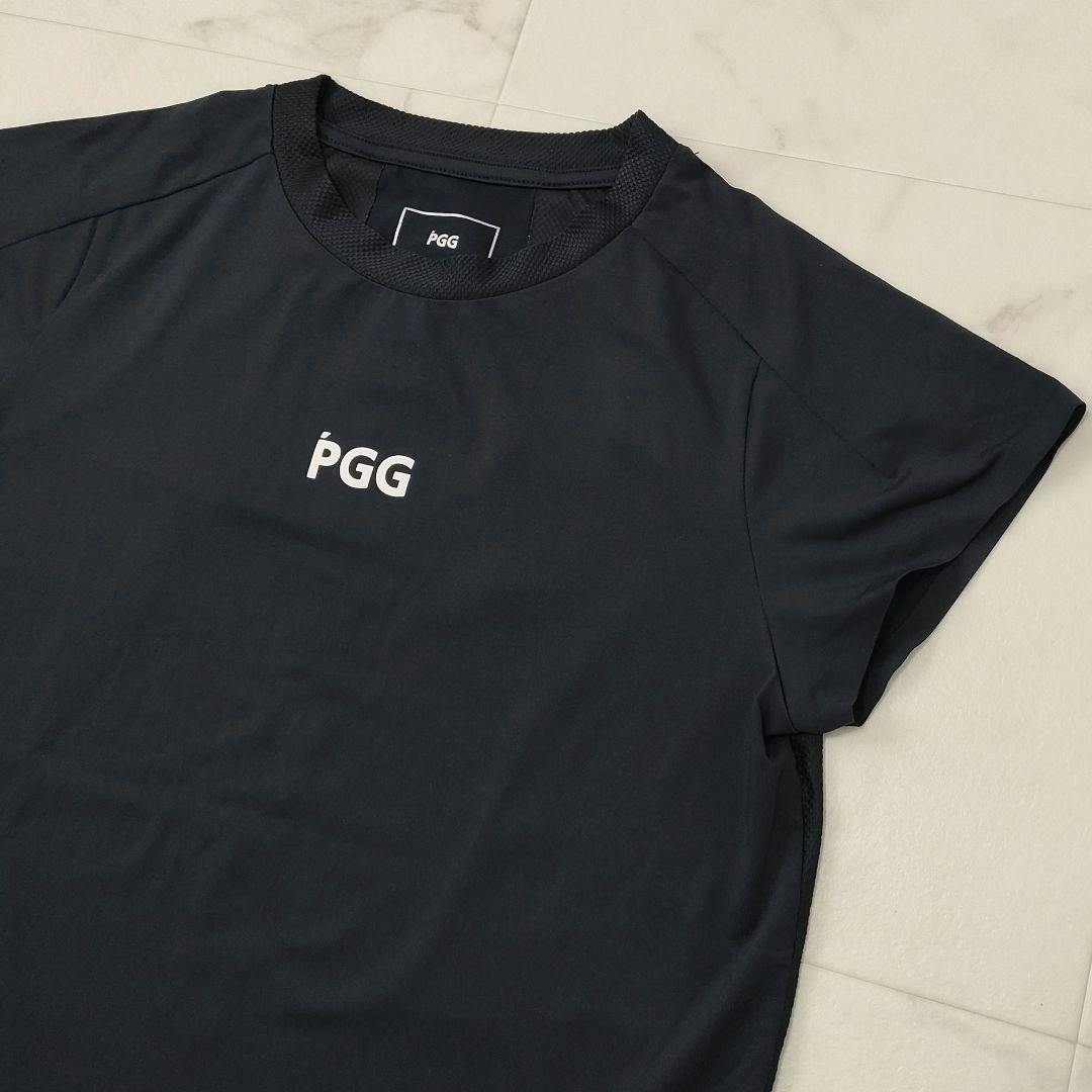 PGG　パーリーゲイツ　半袖シャツ　ストレッチ　肩周メッシュ　ネイビー　サイズ0