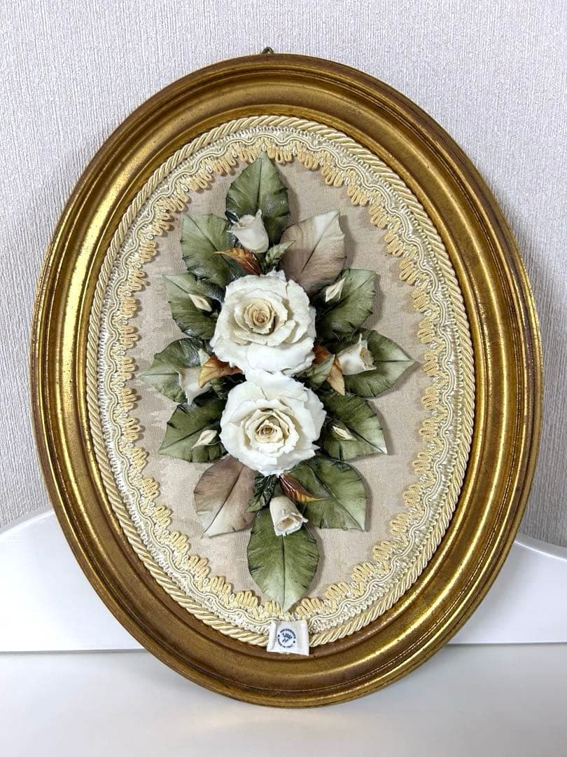 Capodimonte イタリア製　白薔薇　額入り　壁掛け　ドイツ購入品