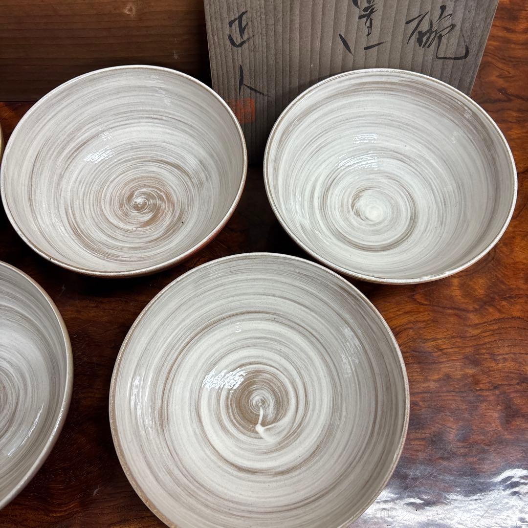 粉引染付丸茶碗 丸茶碗5個と箸置き5個セット　o0114o21