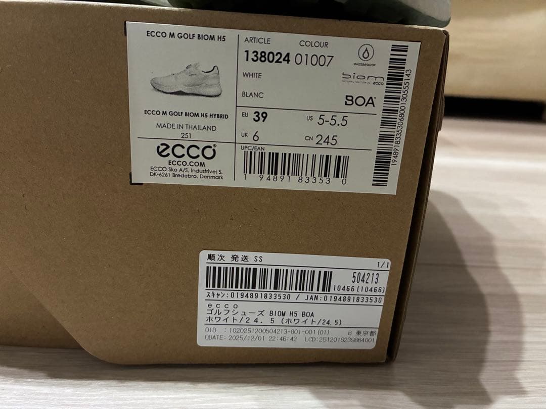 ECCO M GOLF BIOM H5 HYBRID ホワイト 39
