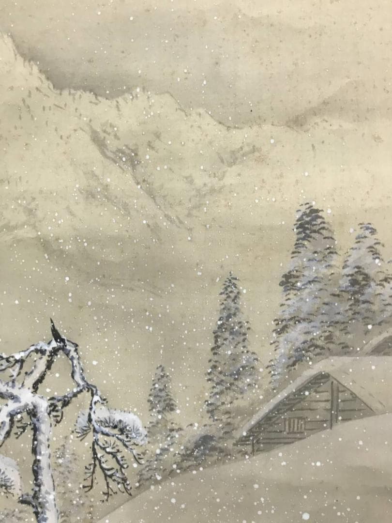 【真作】桧垣光雲/雪中山水図/雪景図/鴉図/掛軸/名家伝来/AC-709
