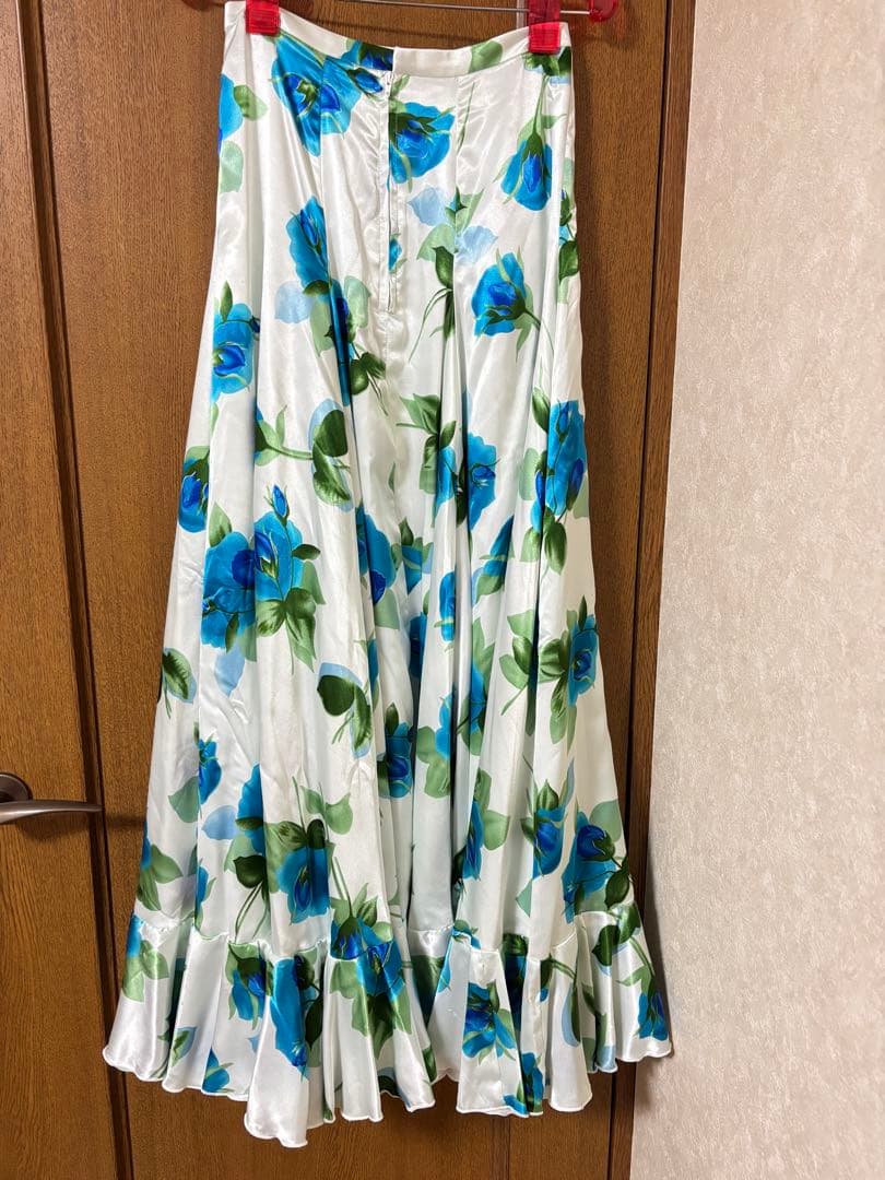 フラメンコ衣装　ツーピース　花柄ブルー