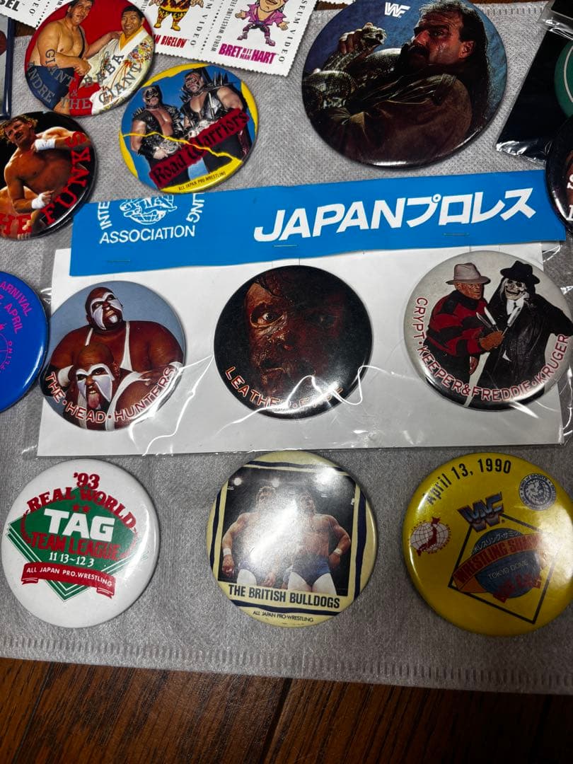 90s プロレス 缶バッジ WWF スタンプ 全日本 SWS 大量セット