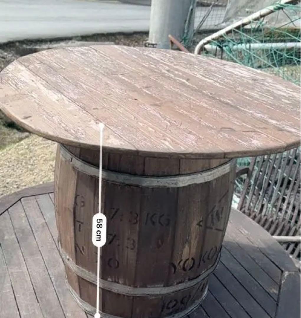 【希少当時物】横浜ステンシル 木樽＆天板 アンティーク カフェ 什器 ガレージ