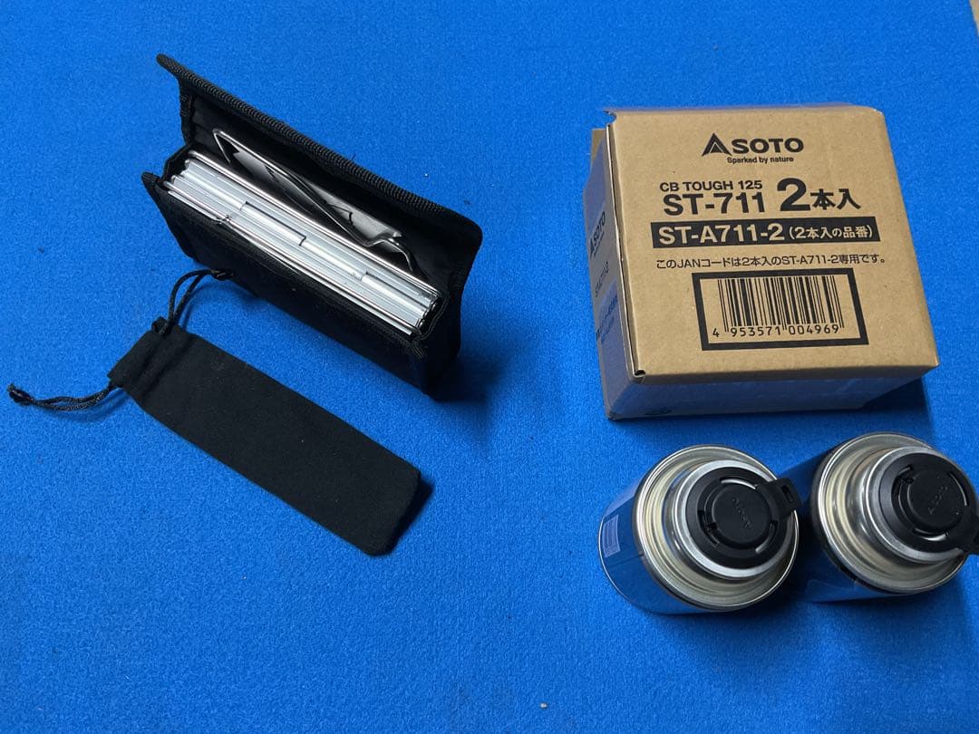 SOTO・GZストーブ動作良好美品&新品チタン防風板と五徳新品ST-711２本付