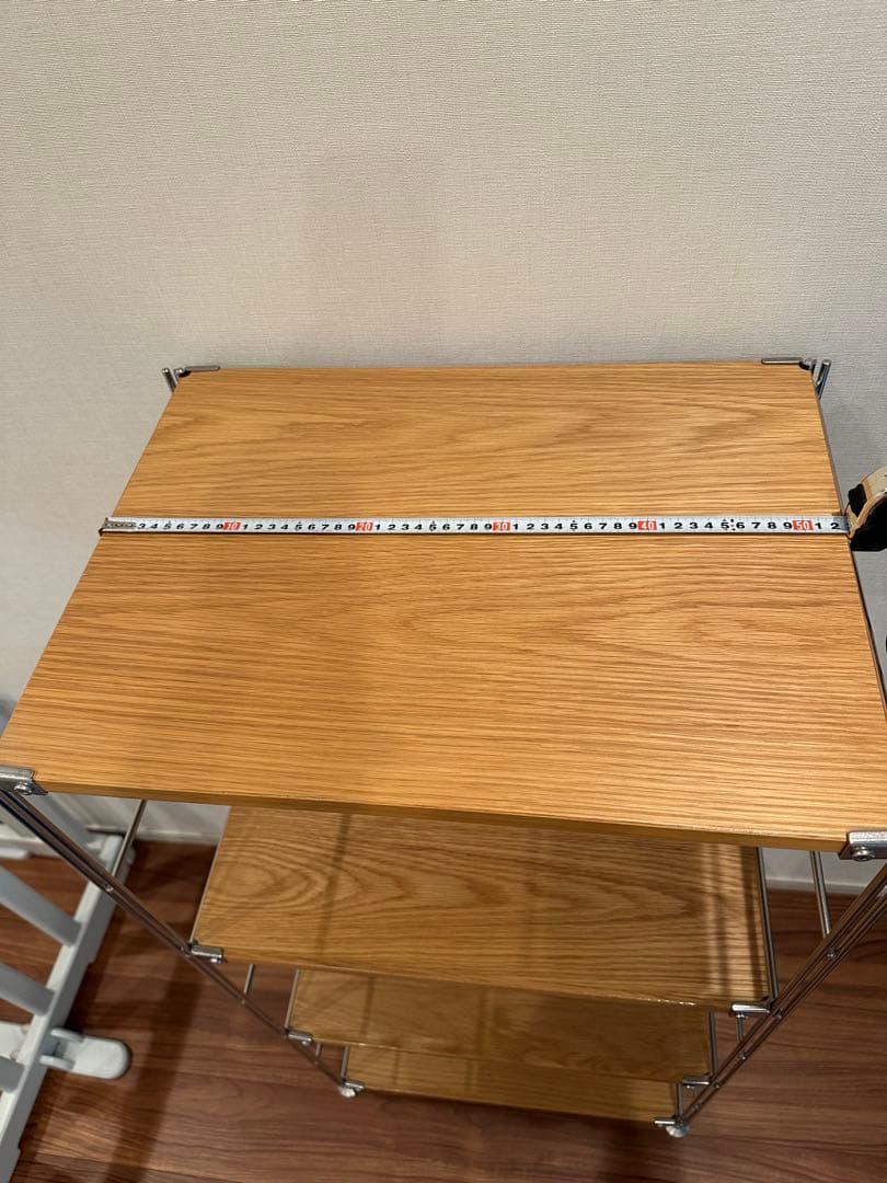 ステンレスユニットシェルフ・オーク材棚セット・中 幅５８ｃｍ