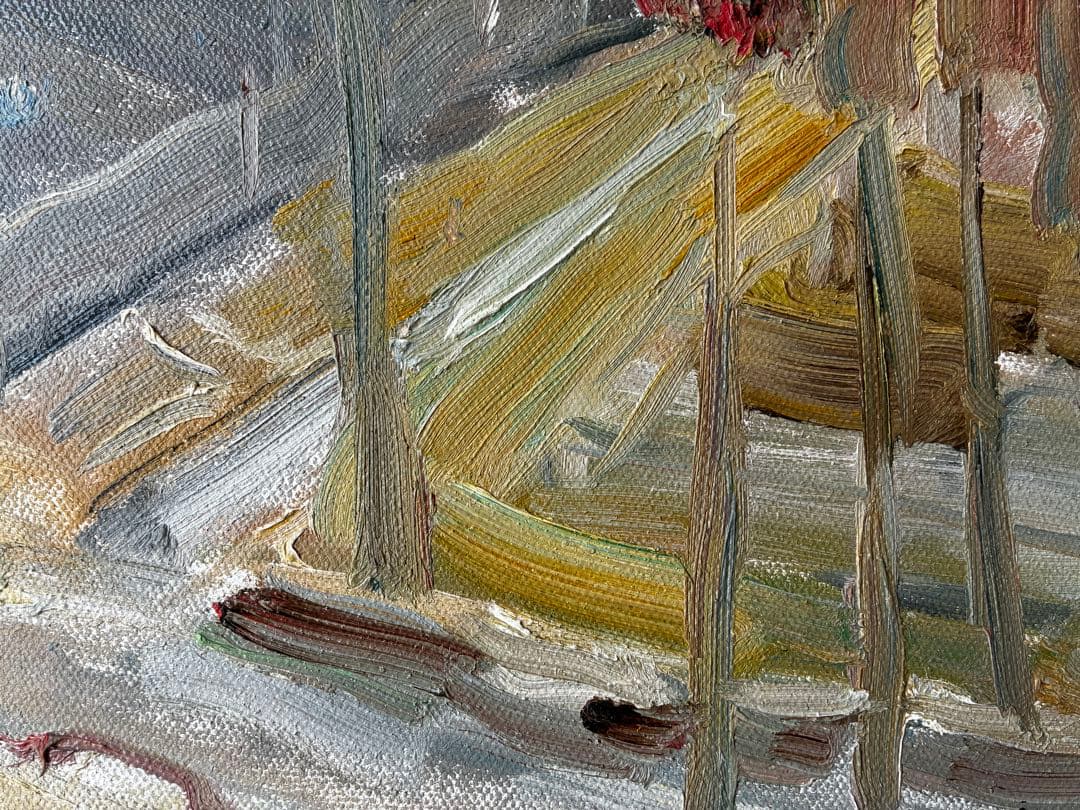 油絵 原画 雨の公園風景 ハンドメイド