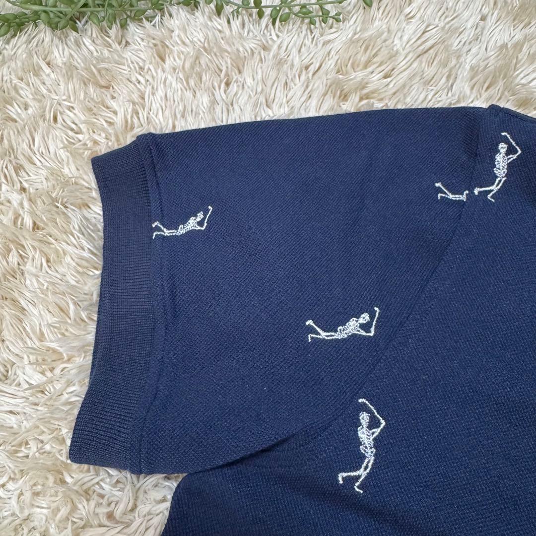 【美品】MARK&LONA 総柄デザイン　ポロシャツ　レディース　M ネイビー
