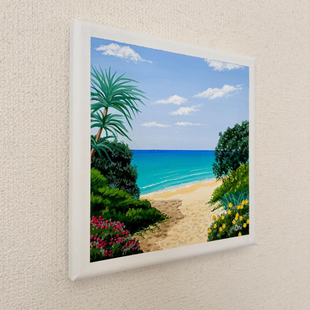 アクリル画　原画　「花の咲くビーチ01」　SSMサイズ　キャンバス