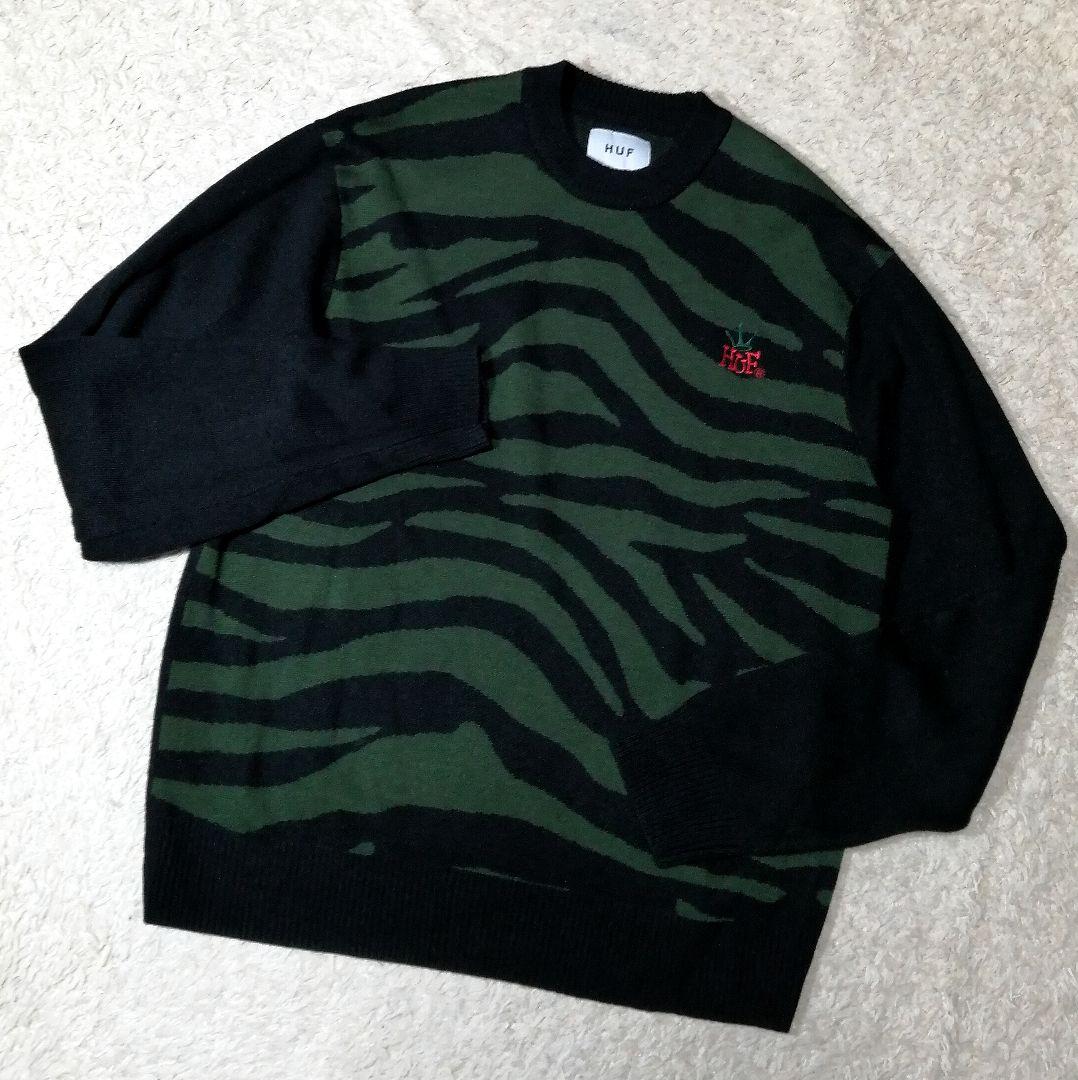 ★HUF★クラウン ニット★ニット ゼブラ M 総柄切替 ゴルフ カモフラ 美品