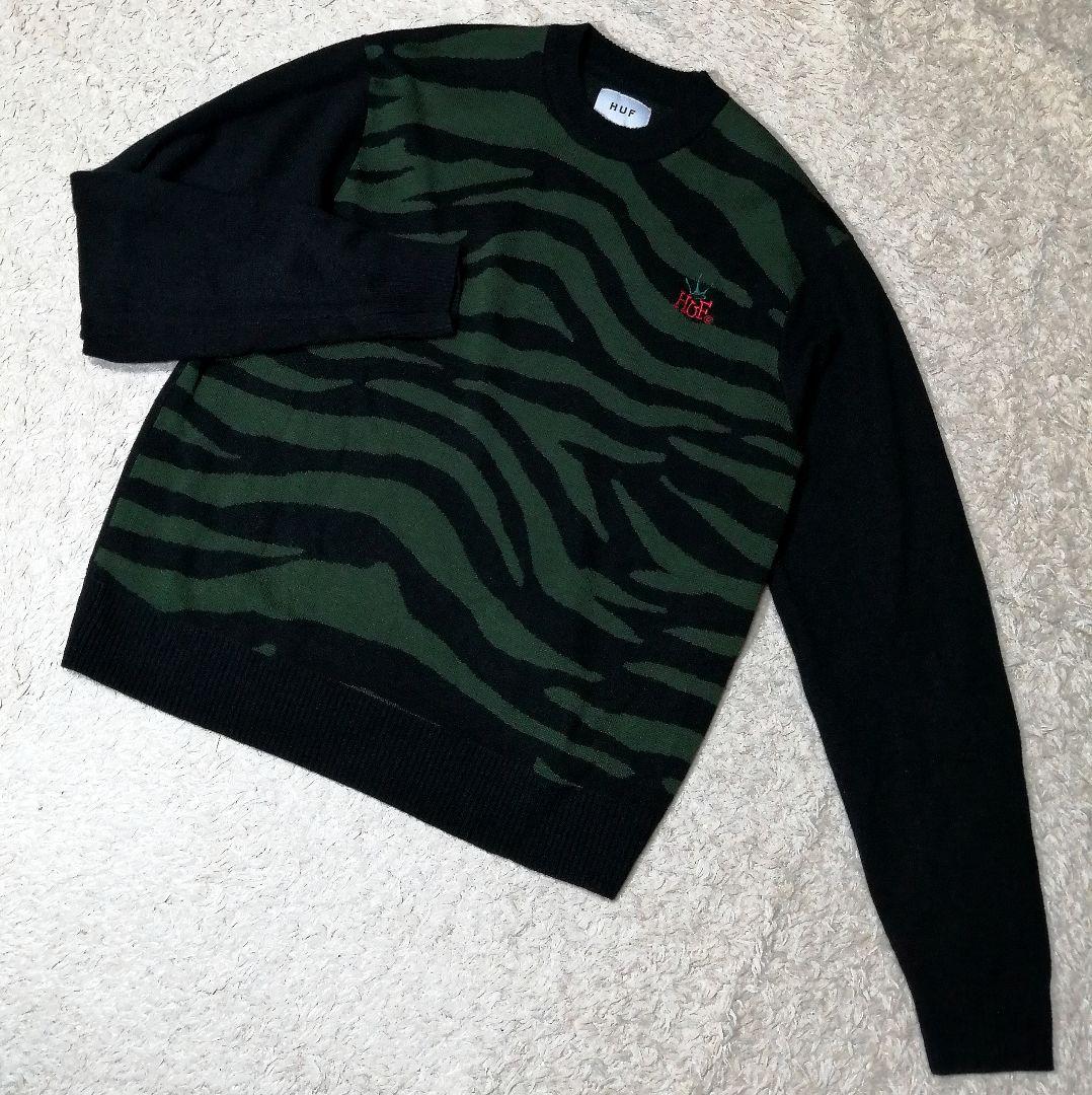 ★HUF★クラウン ニット★ニット ゼブラ M 総柄切替 ゴルフ カモフラ 美品