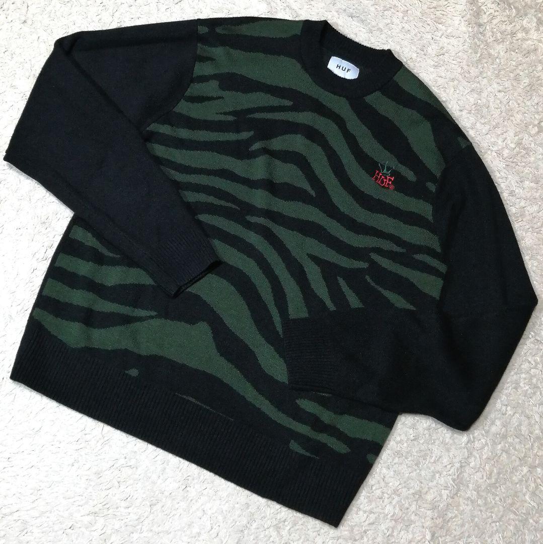 ★HUF★クラウン ニット★ニット ゼブラ M 総柄切替 ゴルフ カモフラ 美品