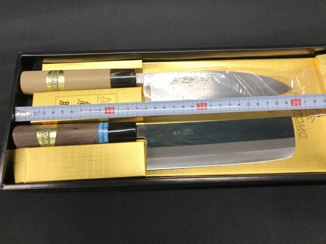 【経年保管品】三条　廣朋　HIROTOMO 出刃包丁　角型黒打包丁