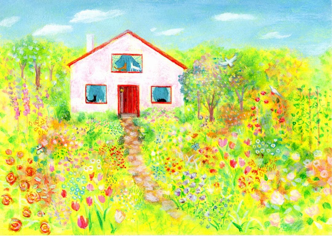 絵画　ねこのおうち2 A4サイズ　額縁無し　原画