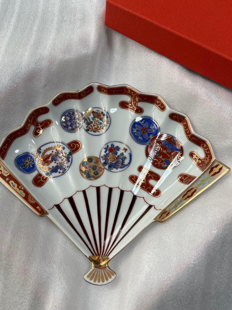 古伊万里　赤濃鳳凰　扇皿　林九郎窯　波佐見焼