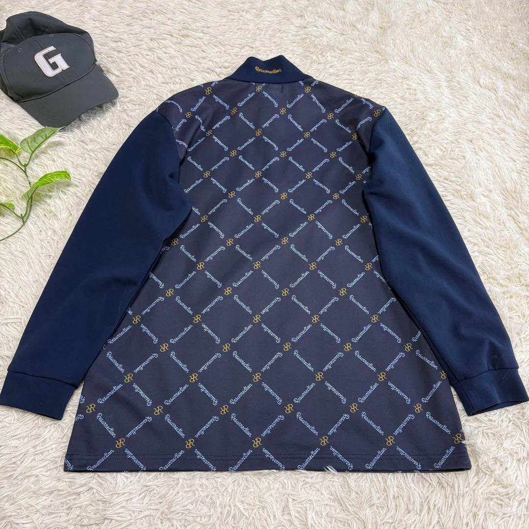 【レザレクション】美品 ハーフパンツ 長袖 総ロゴ ネイビー L メンズ