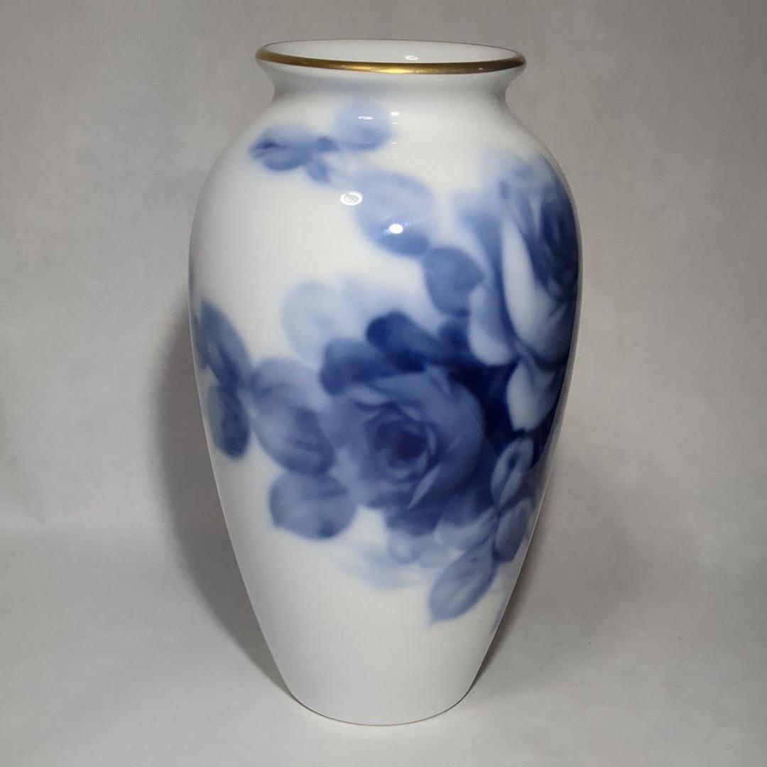 大倉陶園 23cm花瓶 ブルーローズ 陶磁器 花器 花入 青い薔薇 USED美品