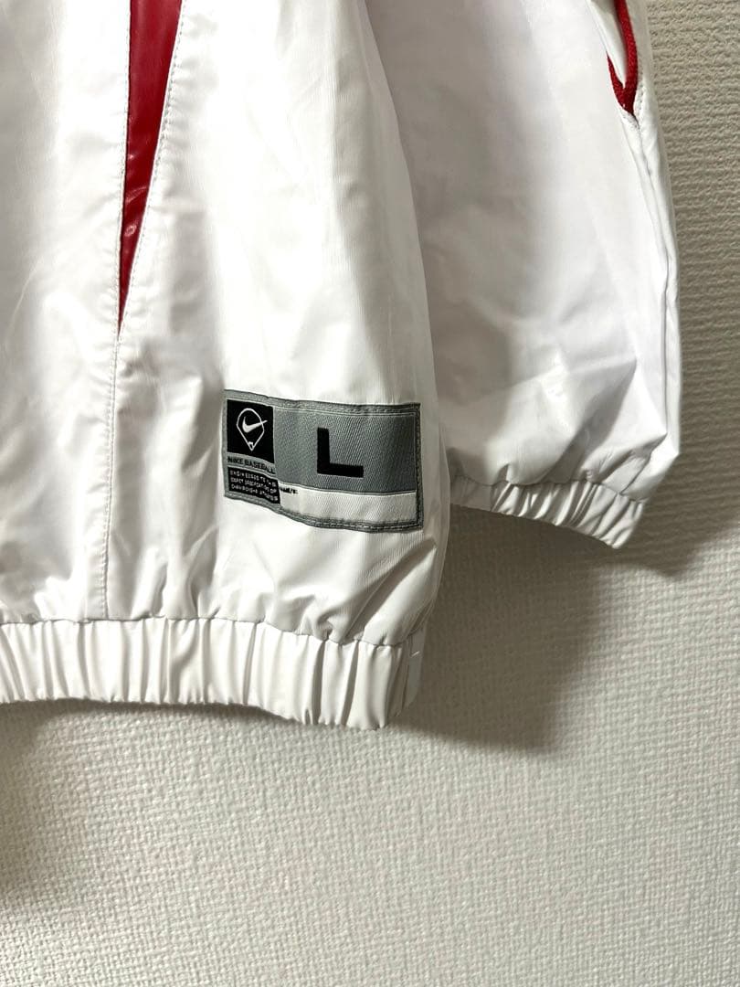 NIKE 刺繍ロゴ ナイロンエナメルベースボールシャツ Lサイズ白160cm新品