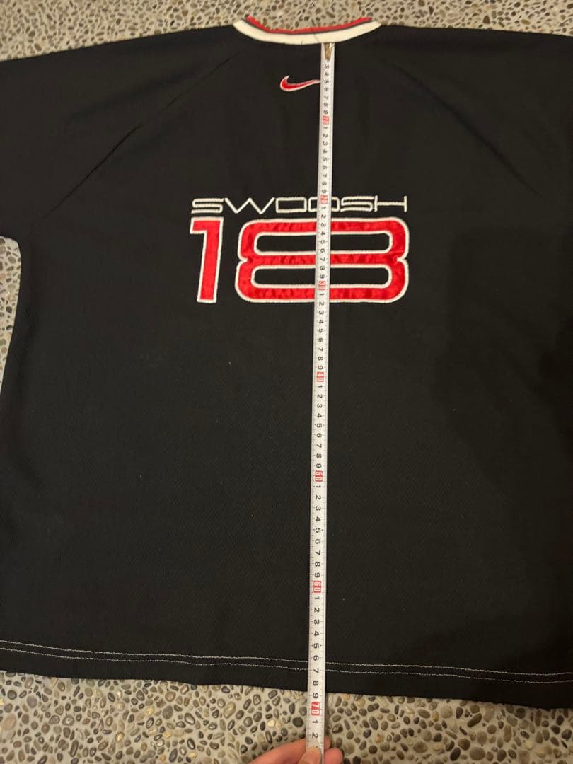 y2k NIKE 90s 銀タグ SWOOSH18 メッシュTシャツ 黒×赤×白
