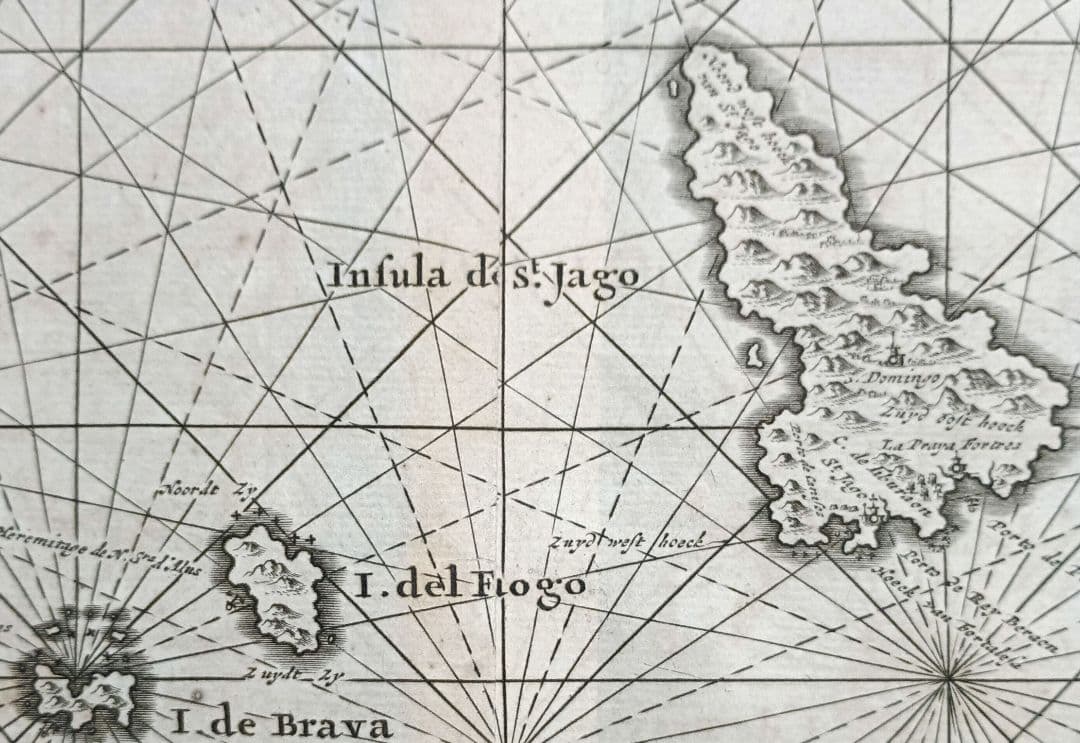 額装品　古地図　1670年頃　J.オーギルビー　「カーボべルデ諸島」海図