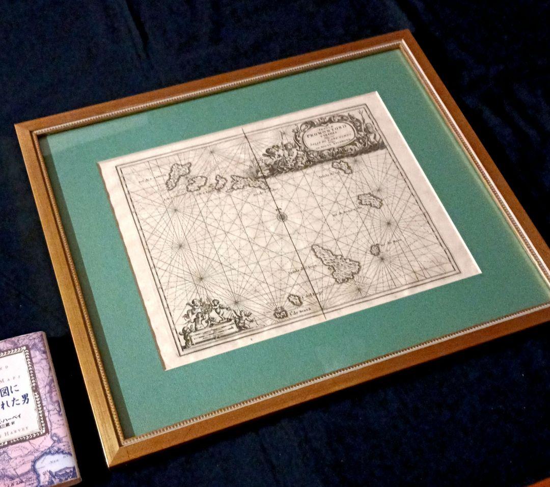 額装品　古地図　1670年頃　J.オーギルビー　「カーボべルデ諸島」海図