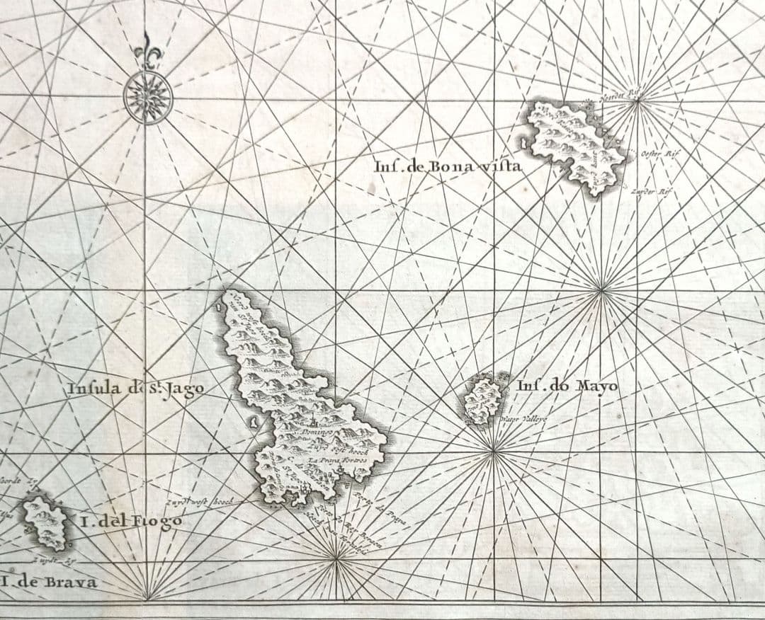 額装品　古地図　1670年頃　J.オーギルビー　「カーボべルデ諸島」海図
