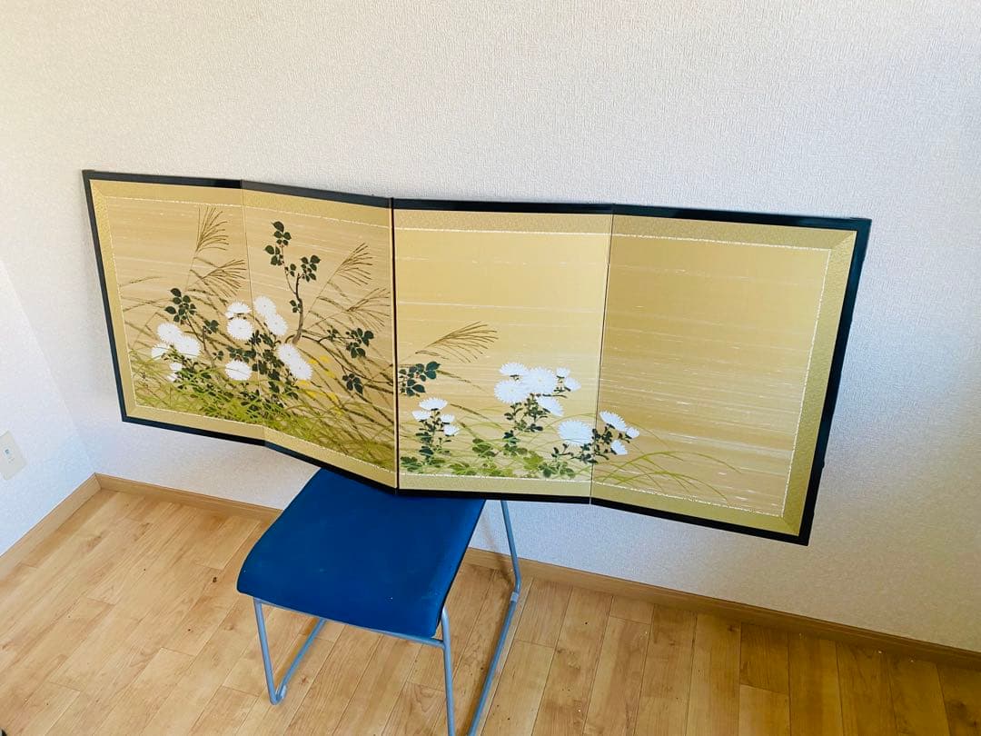 日本画 花と草 4パネル 160cm