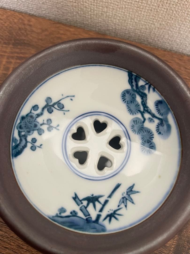 【有田焼】染付 松竹梅文 蓋付小鉢（大ぶり）草書落款 時代物