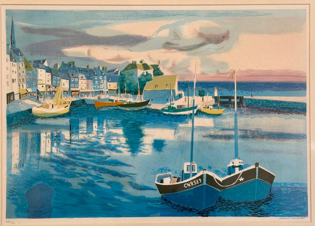 ランベール「オンフルール港」リトグラフ 額装 フランス港町風景 版画 #218