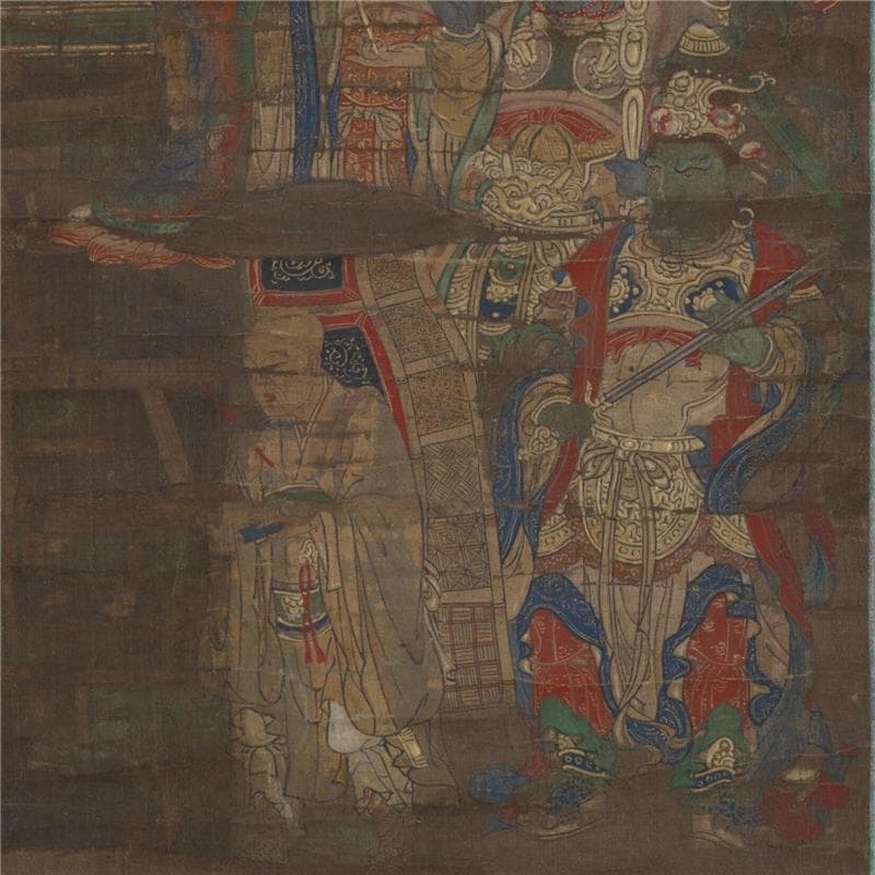 釈迦十六善神像図 釈迦図 仏画 阿弥陀仏 縦幅 釈迦 絹布 絹本 掛け物 未表装