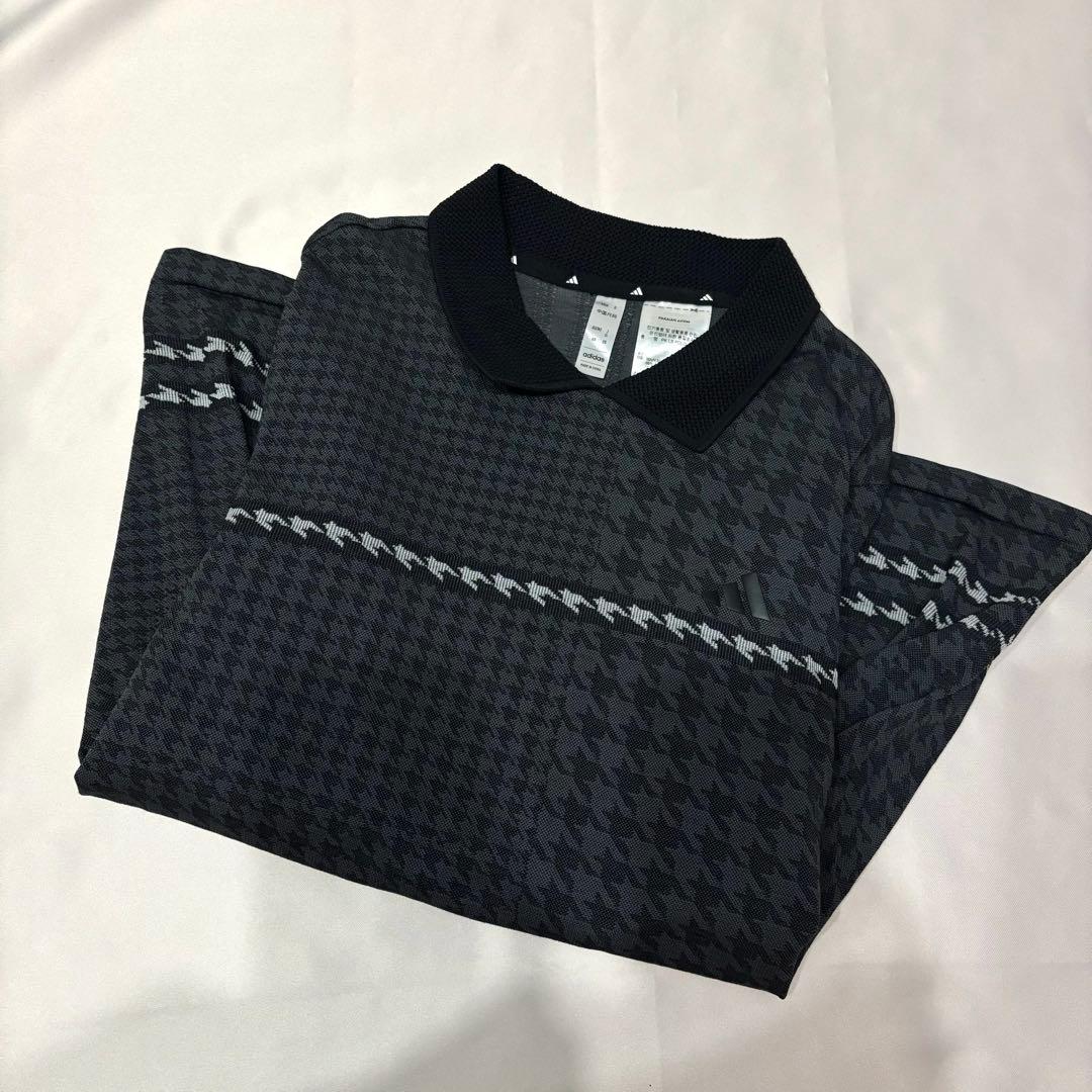 新品adidasゴルフPRIMEKNIT　ポロ襟ニット チェック 人気　XL