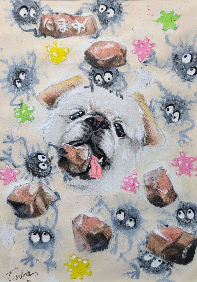 ひよこページ　４枚　猫　原画　絵画　イラスト　ペット　現代アート　芸術