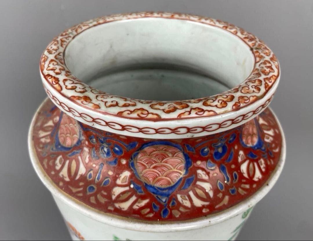 明治期 古伊万里 花鳥図 花瓶 飾壺 花器 永世舎? 雉 梅 赤江 色絵 手描き