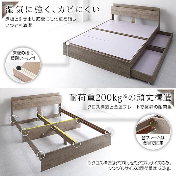 ベッド ダブル マットレス付き グレージュ 収納付きds-2423250